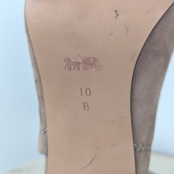 Coach Kearney Taupe Suede Leather Snake Print Peep Toe Heels - Picture 11 of 12